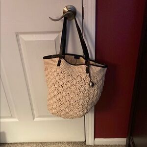 Furla Crochet & Leather Unstructured Tote